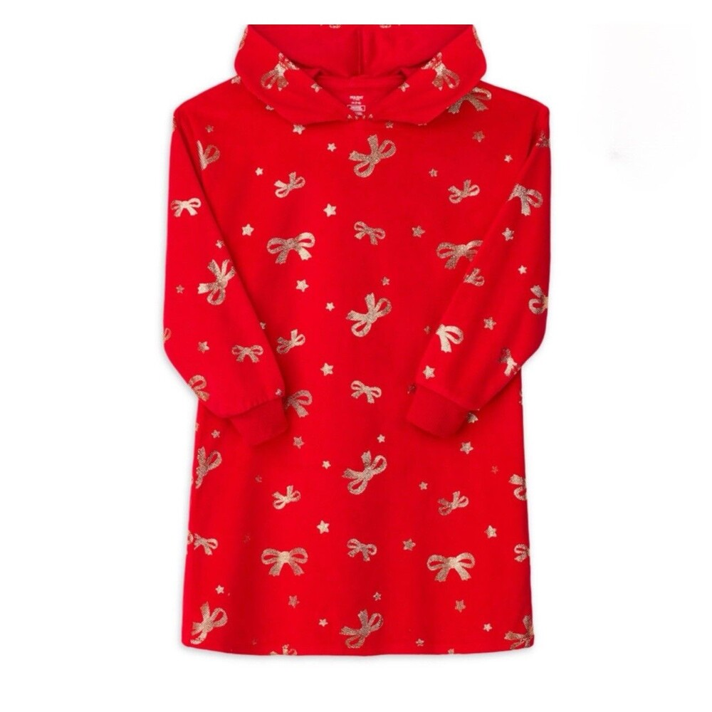 Holiday Time Christmas Hooded Long Sleeve Sleep Gown Red Gold Bows XXL 18 NWT